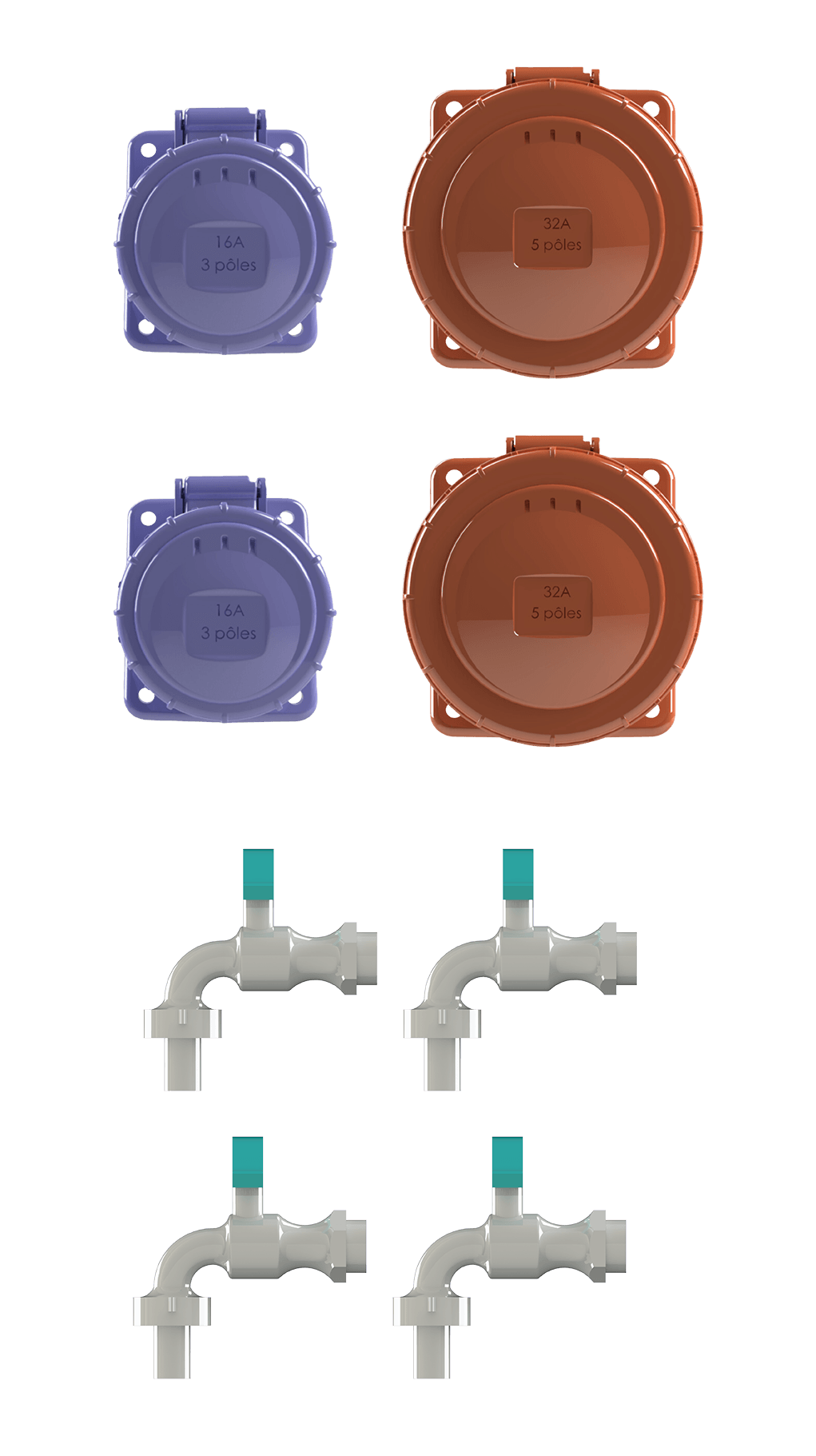 Allioz_Borne-gens-du-voyage_TRVM_CONFIG-2PC16A-2PC32A-4-robinets-eau